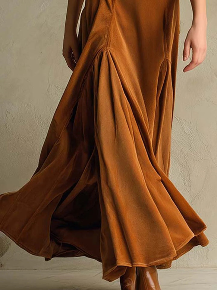 Robe longue en velours marron