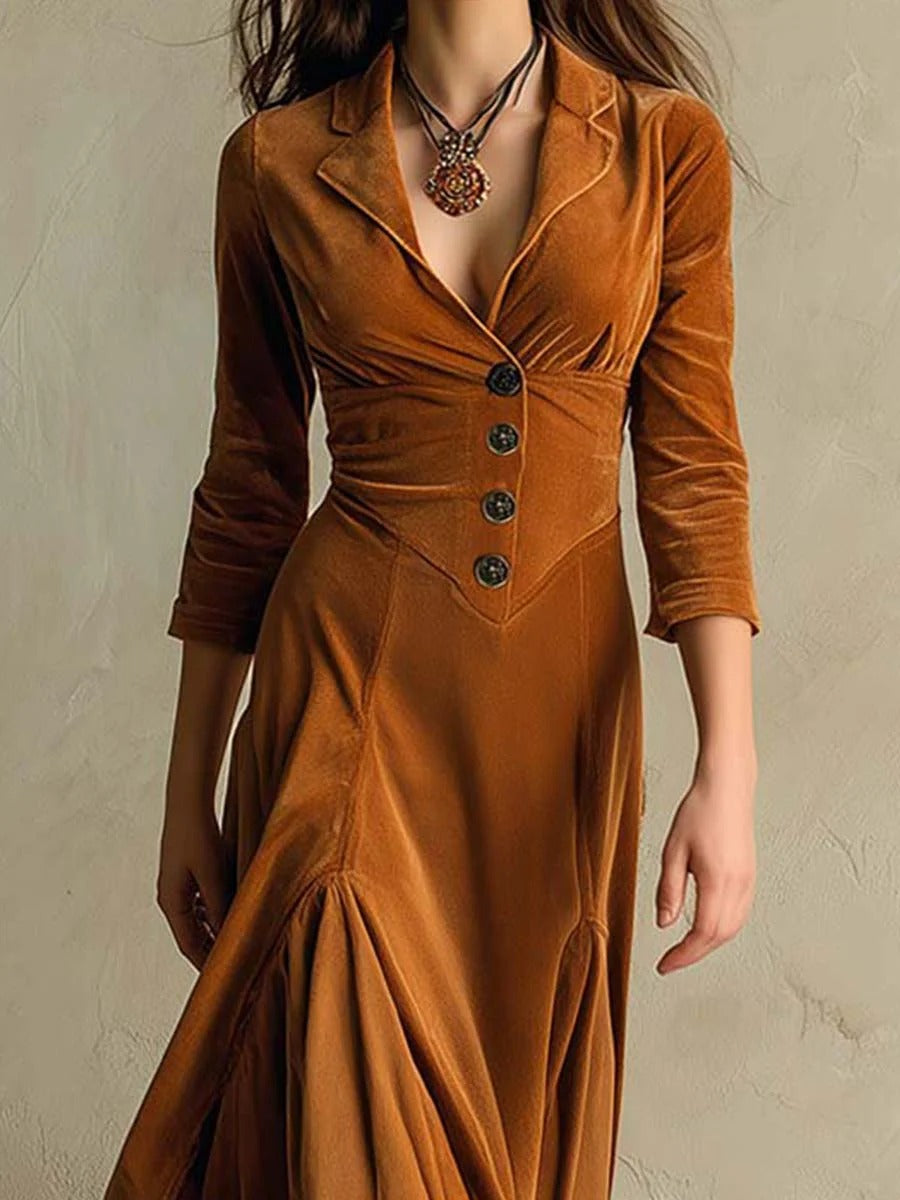 Robe longue en velours marron
