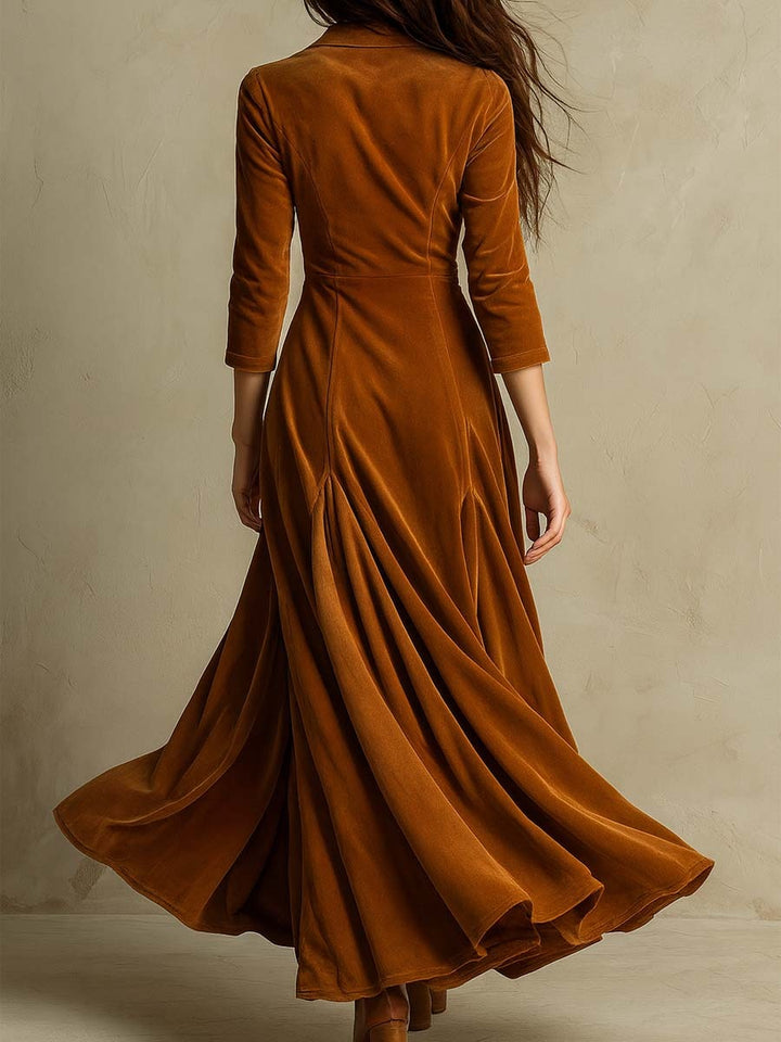 Robe longue en velours marron