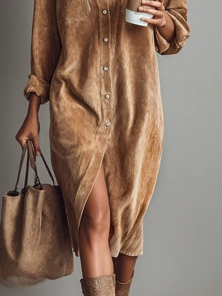 Robe mi-longue ample en velours côtelé