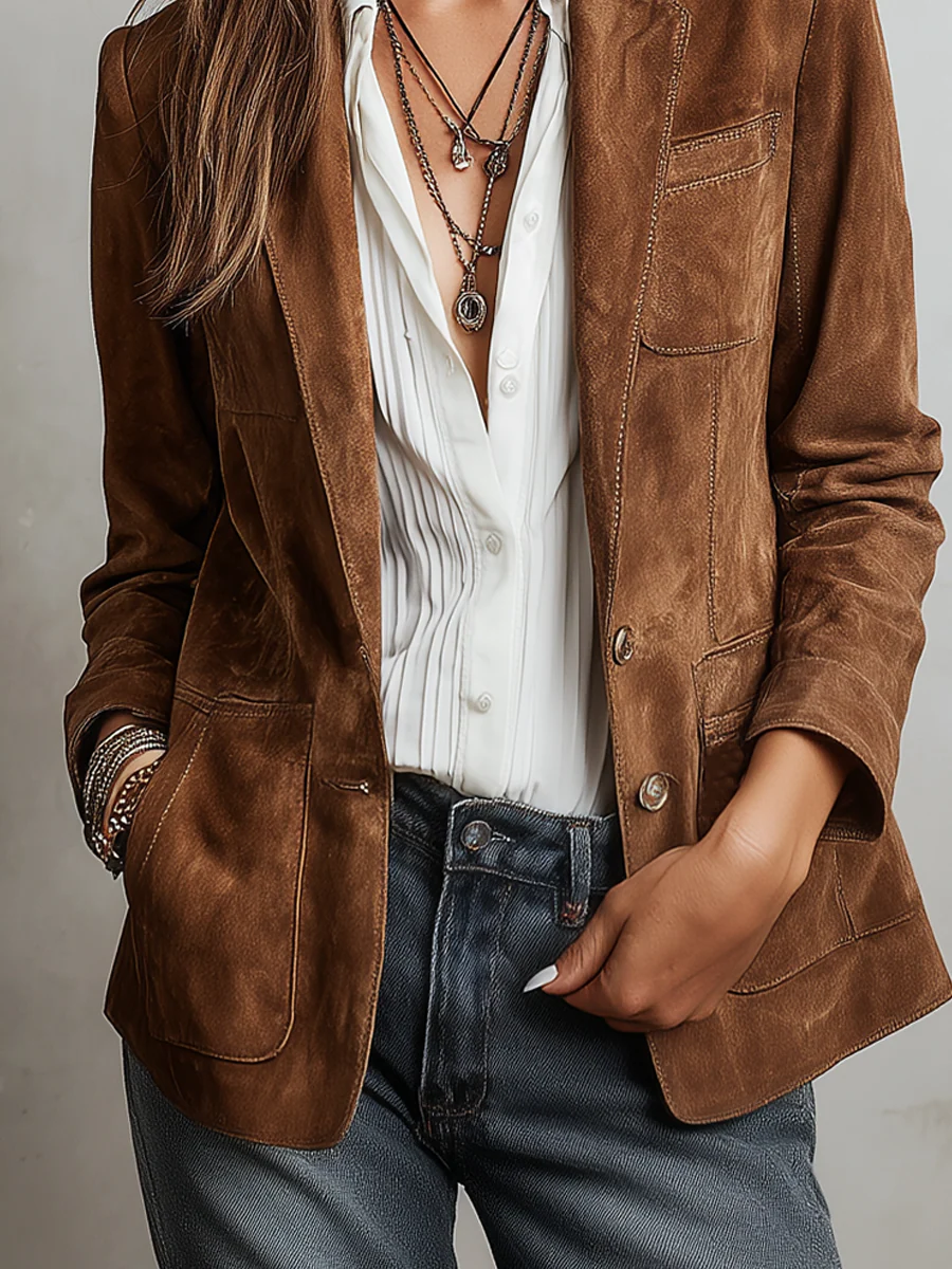 Blazer Vintage Marrón para Mujeres