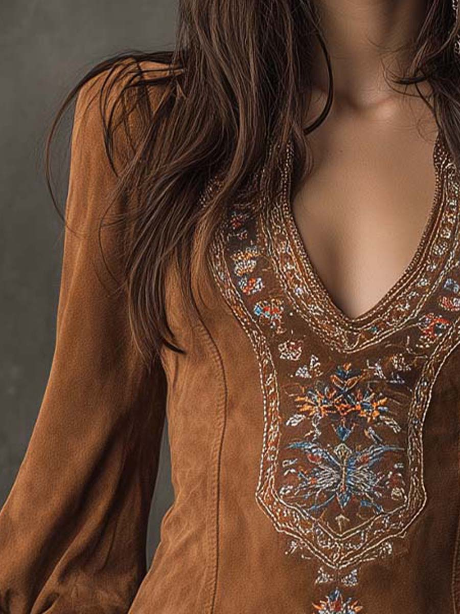 Robe mini en suédine brodée