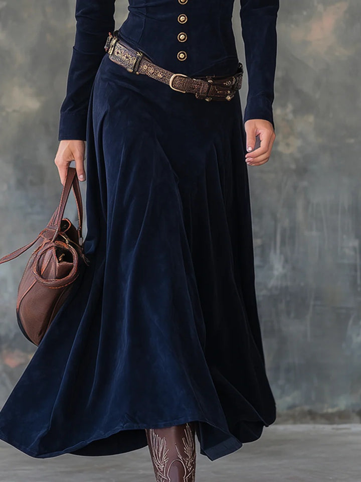 Robe longue en velours avec ceinture