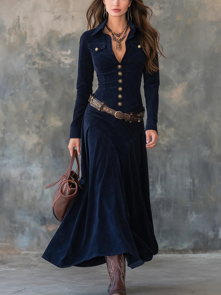 Robe longue en velours avec ceinture