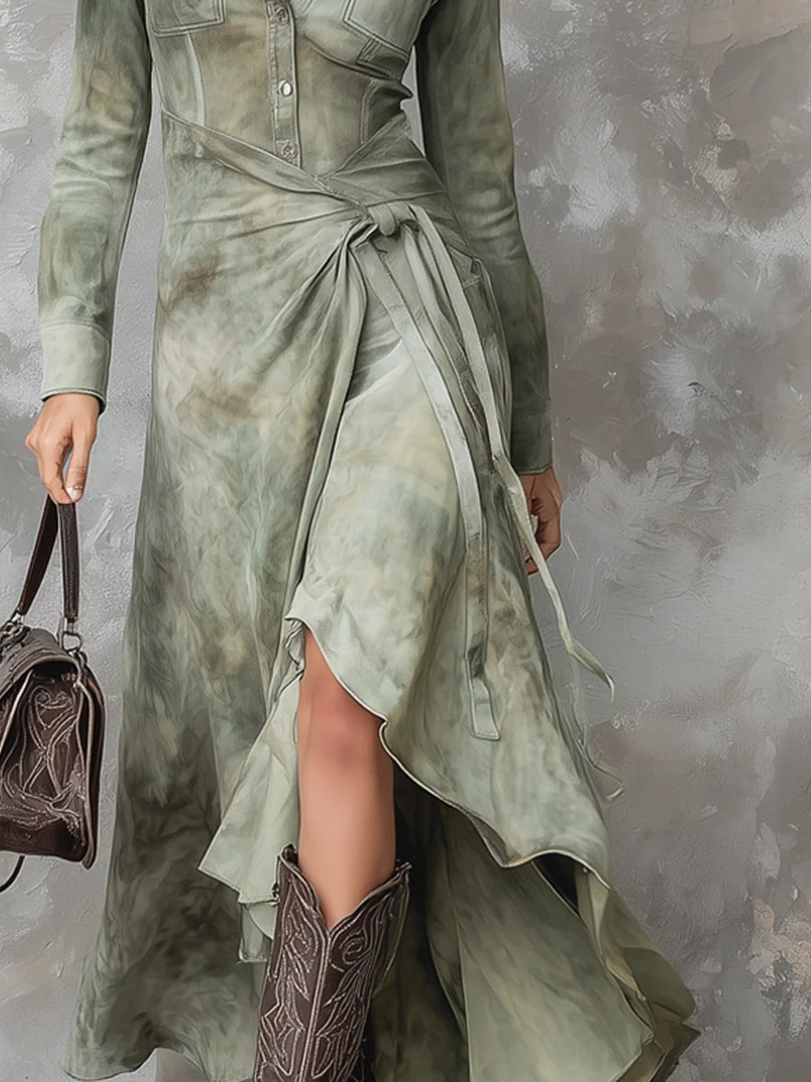 Robe maxi slim vintage vert sauge