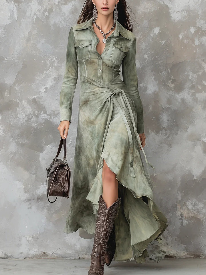 Robe maxi slim vintage vert sauge