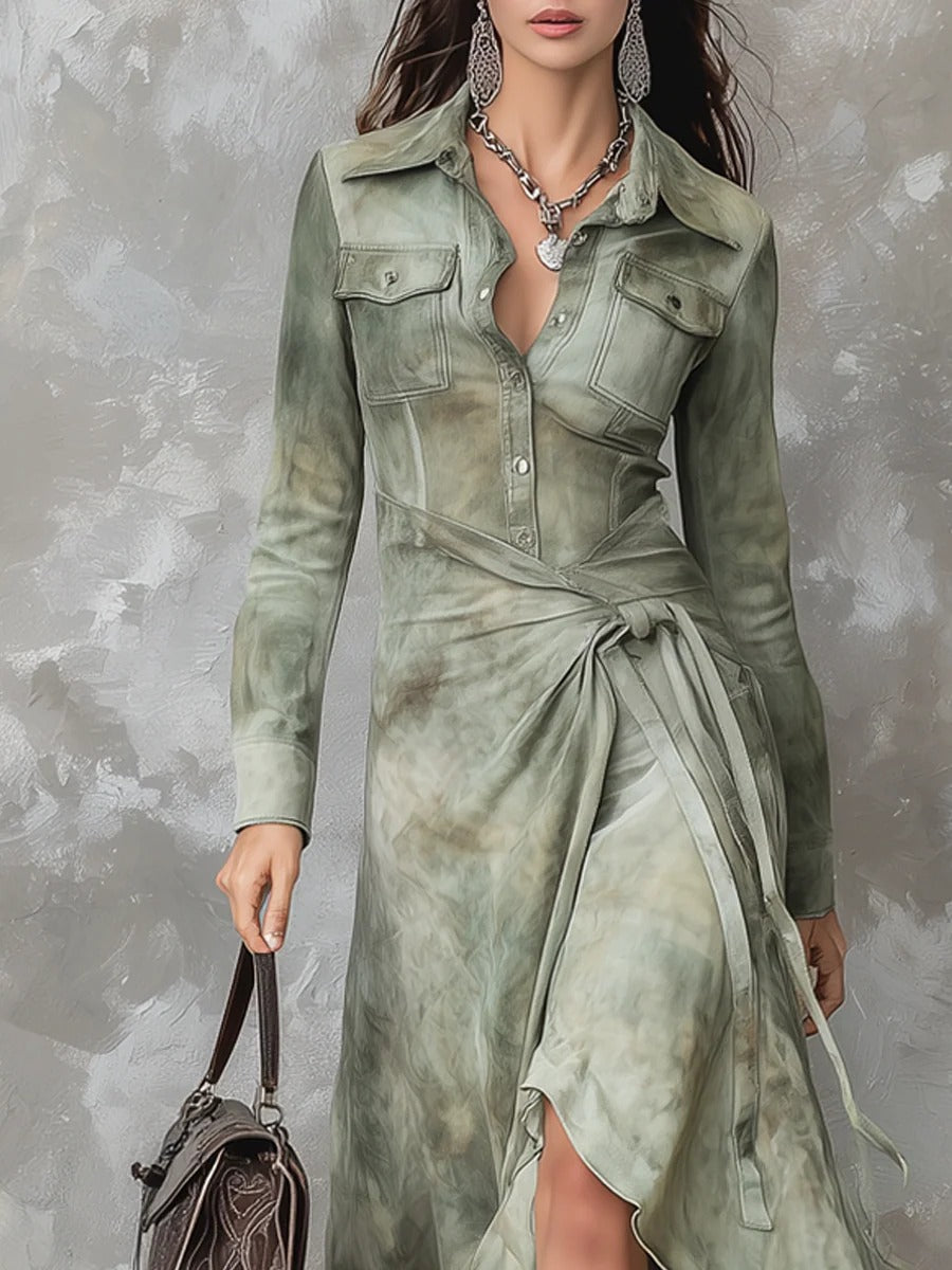 Robe maxi slim vintage vert sauge