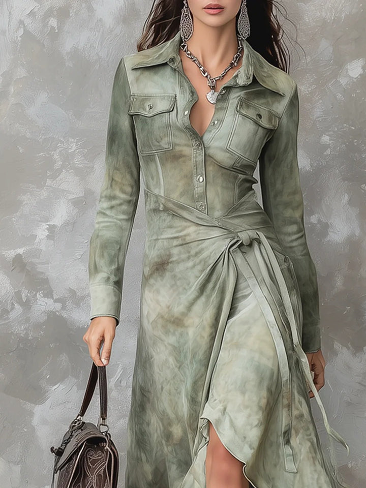 Robe maxi slim vintage vert sauge