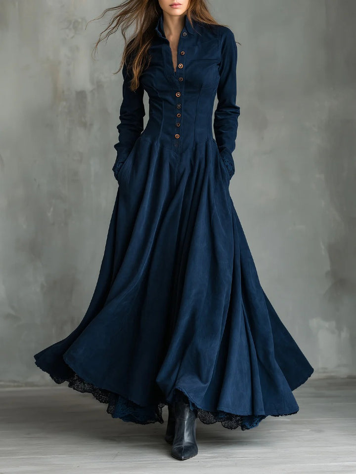 Robe longue bleu foncé en faux daim