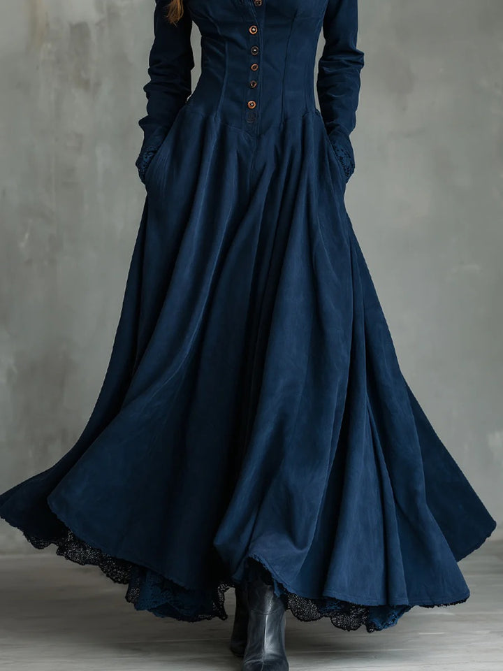 Robe longue bleu foncé en faux daim