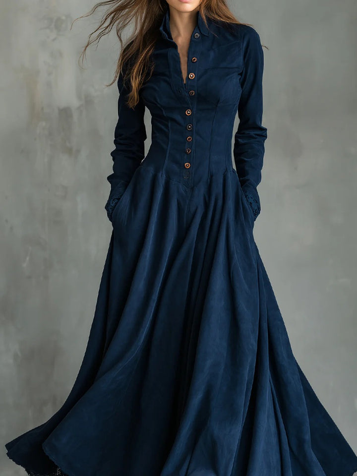 Robe longue bleu foncé en faux daim