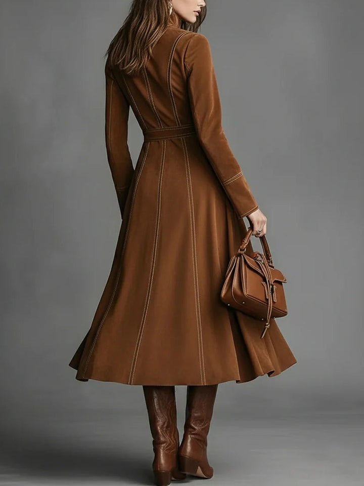 Robe longue élégante marron en faux daim