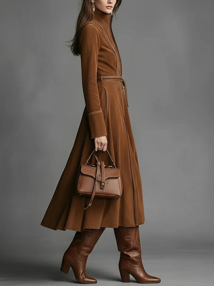 Robe longue élégante marron en faux daim