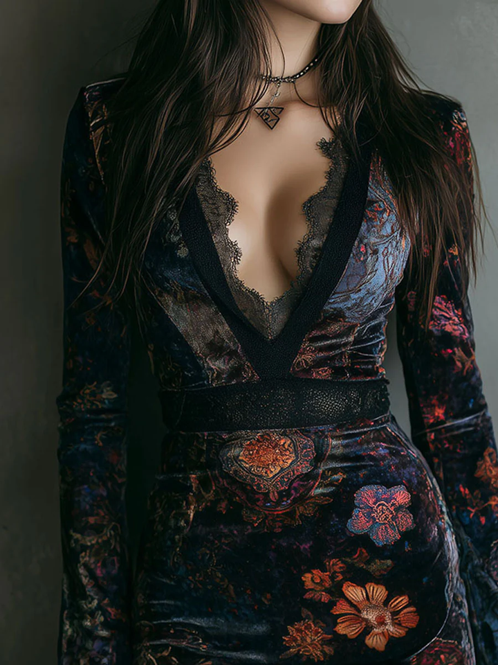 Robe Mini en Velours Floral Sofia