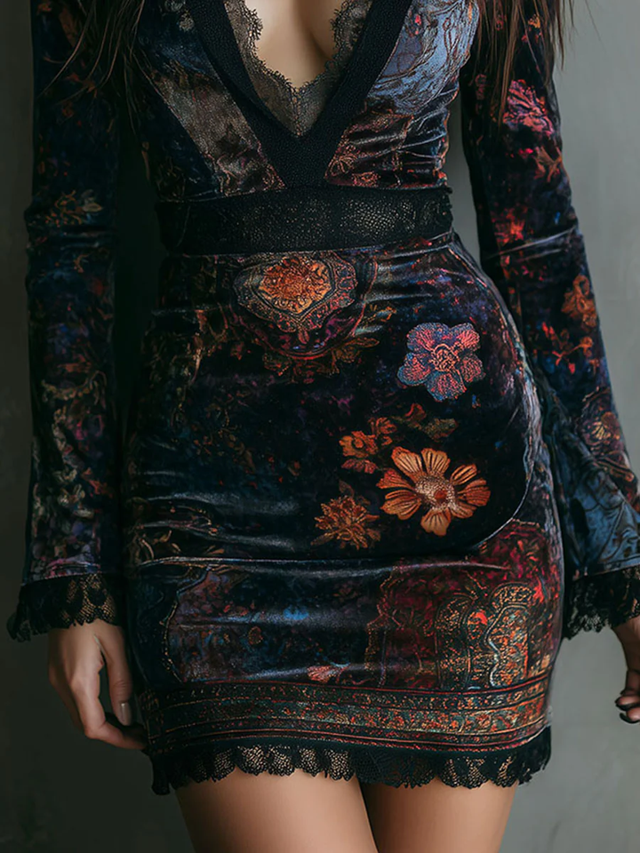Robe Mini en Velours Floral Sofia