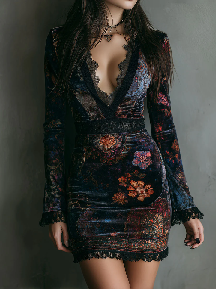 Robe Mini en Velours Floral Sofia