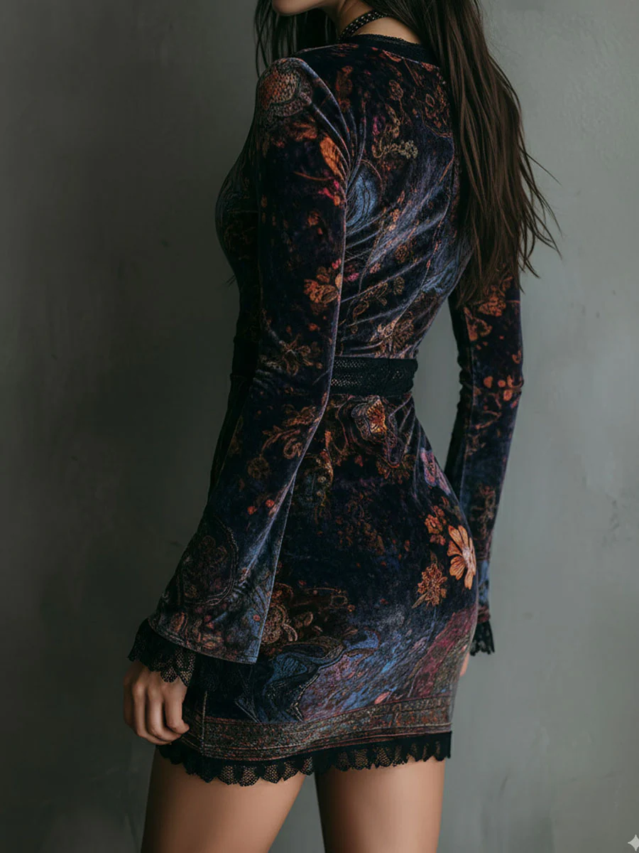 Robe Mini en Velours Floral Sofia