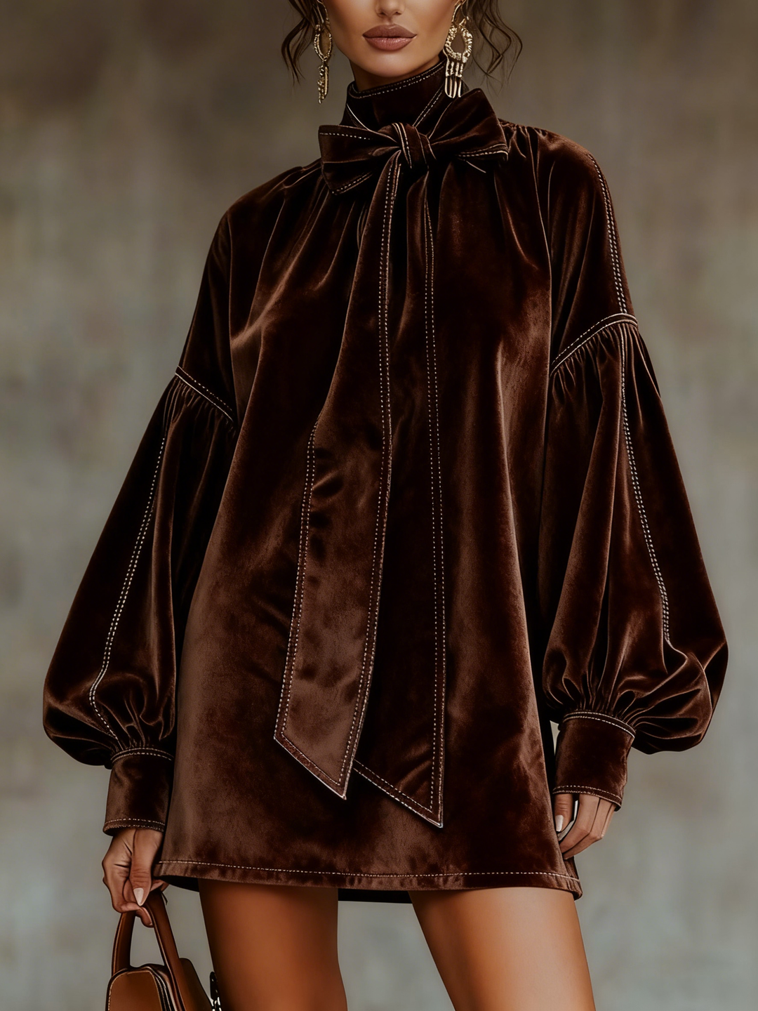 Valentina – Robe Mini en Velours avec Nœud