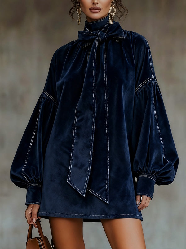 Valentina – Robe Mini en Velours avec Nœud