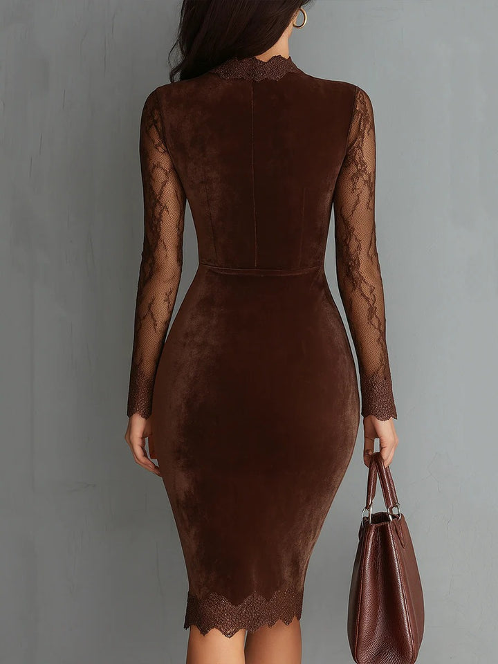 Robe marron vintage en velours et dentelle