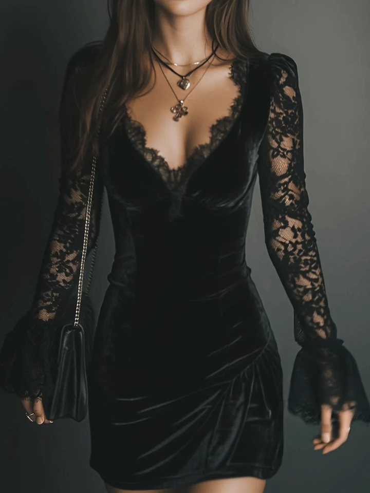 Robe mini en velours et dentelle Luna