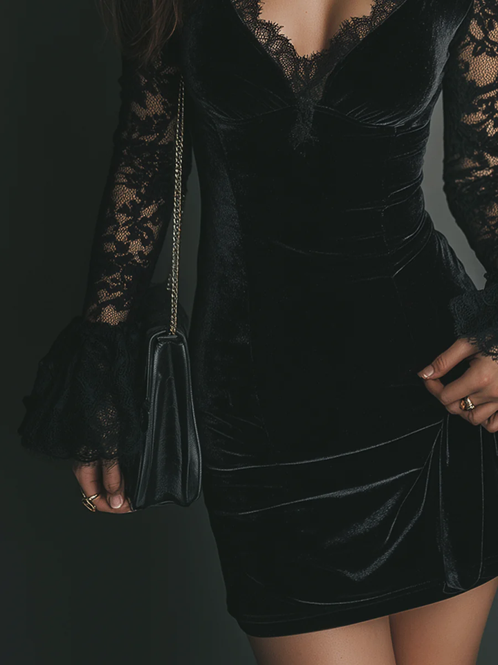 Robe mini en velours et dentelle Luna