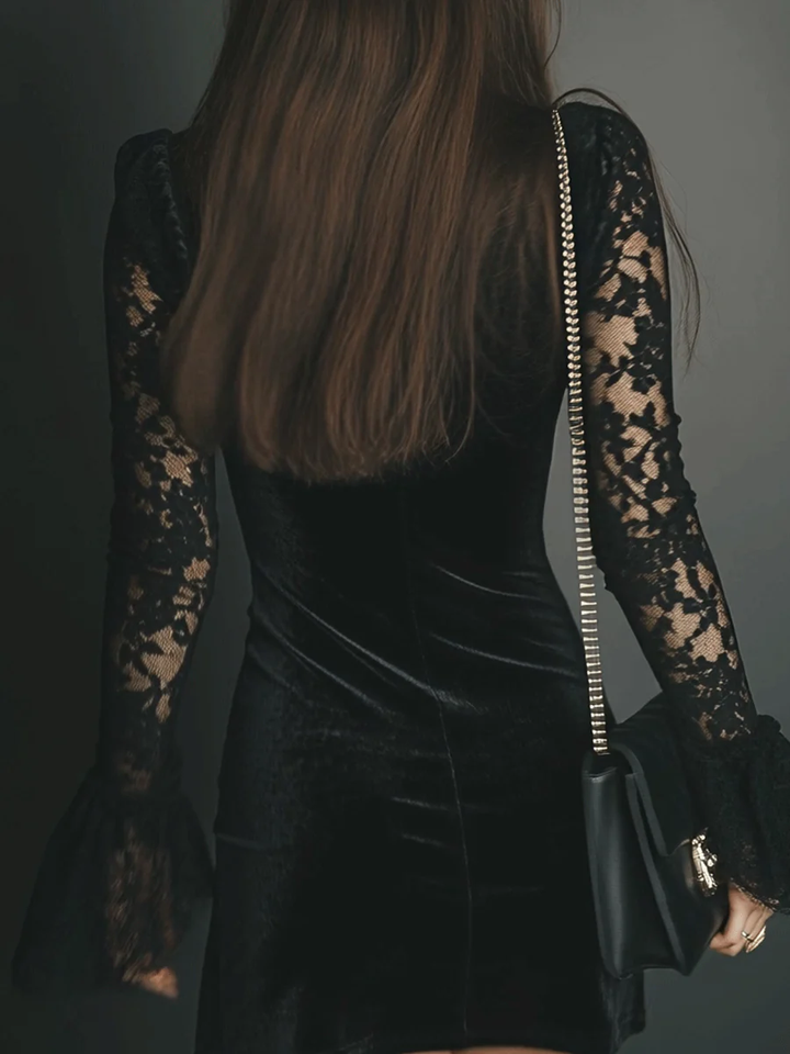 Robe mini en velours et dentelle Luna