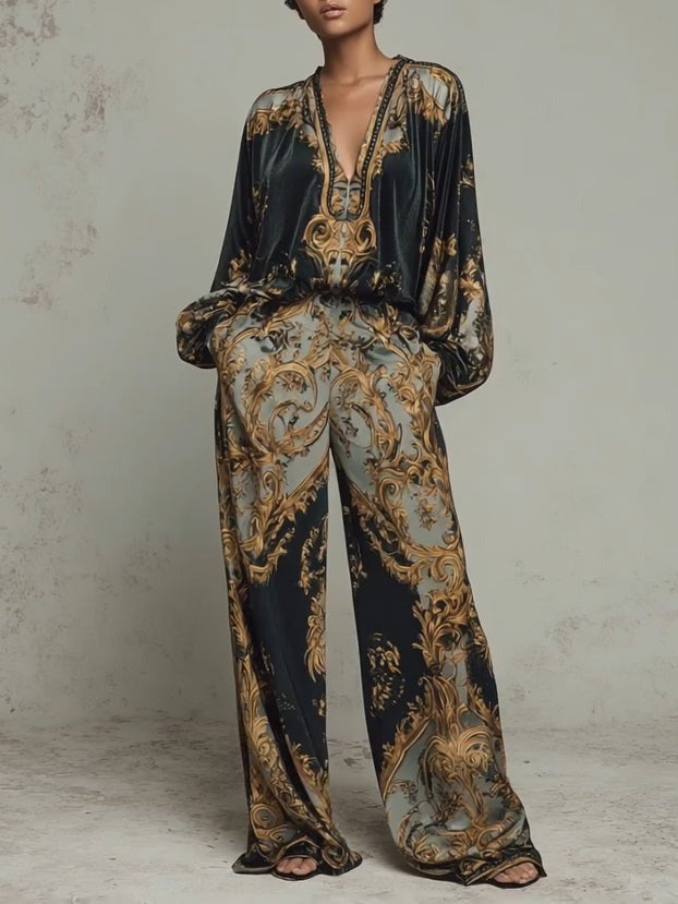 Ensemble à imprimé floral baroque