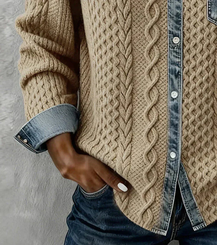 AMBRA - Haut en Maille Patchwork avec Détails en Denim