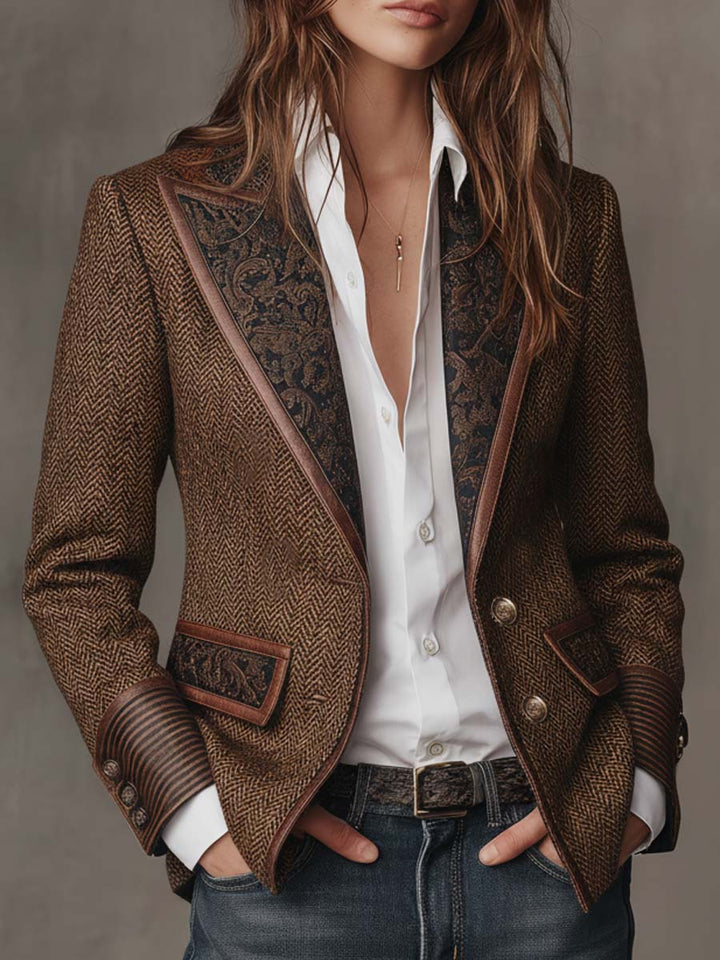 Blazer de Panel Impreso en Pata de Gallo para Mujeres