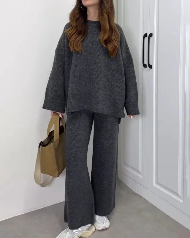 Ensemble deux pièces décontracté pull ras du cou et pantalon