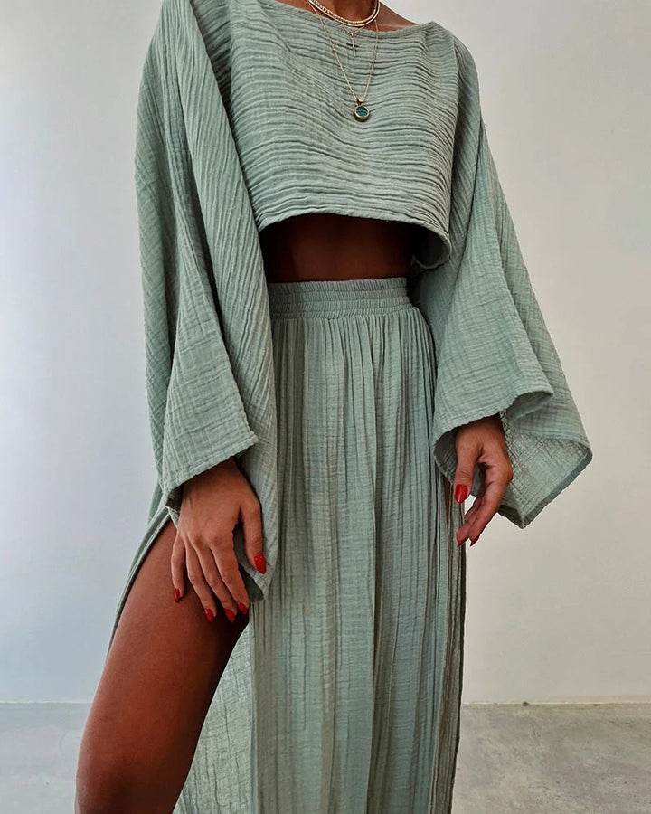 Ensemble en coton et lin avec fente