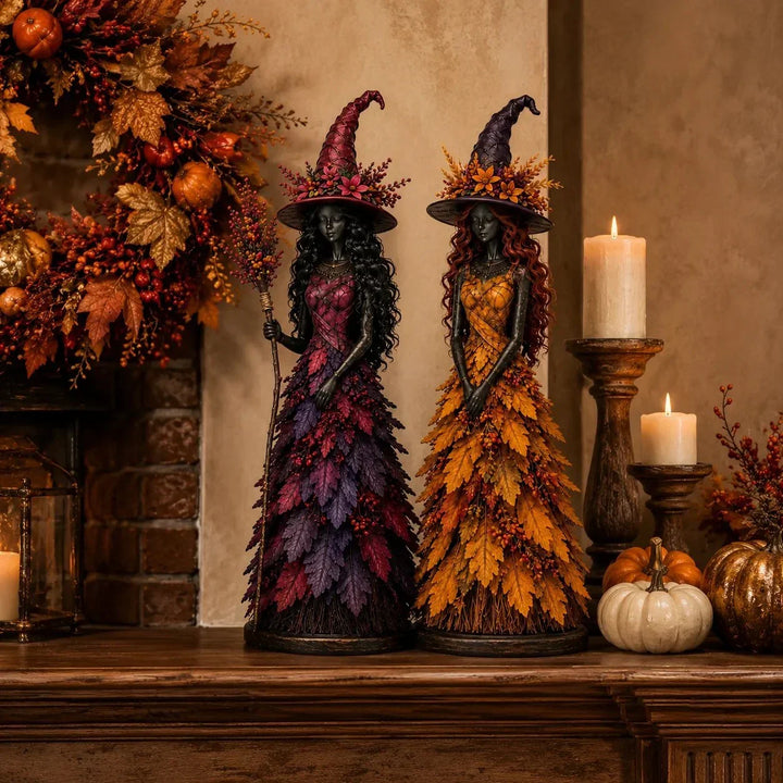 Enchanted Harvest Witches – Handcrafted Halloween Figurines