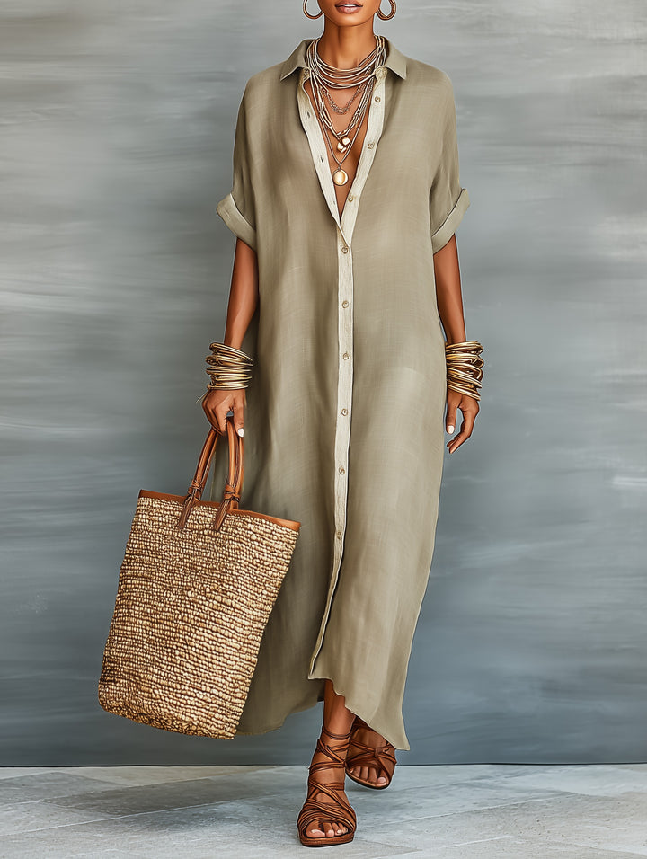 Robe chemise longue en lin mélangé