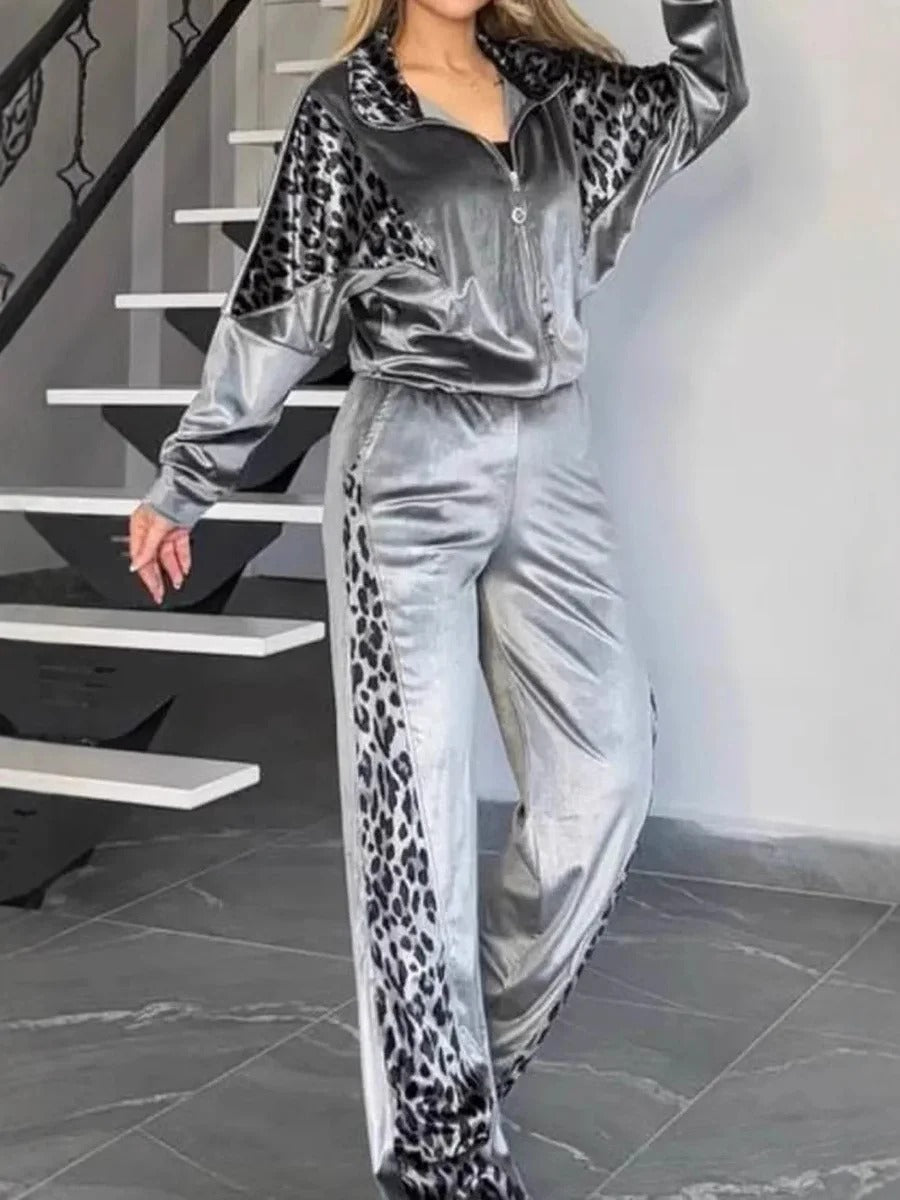 Ensemble en velours à imprimé léopard