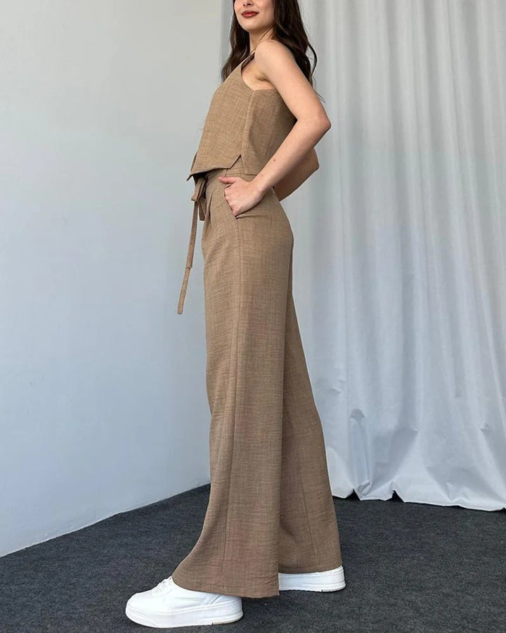 Ensemble deux pièces gilet décontracté de couleur unie