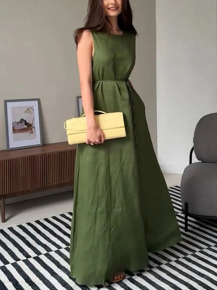 Robe décontractée sans manches en coton et lin