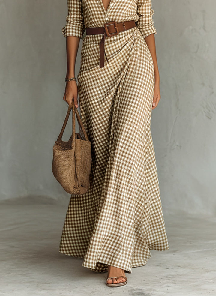 Robe longue à carreaux avec ceinture