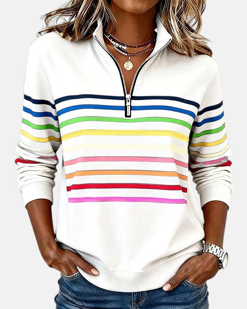 STRIPED ZIP-UP SWEATER FOR WOMEN
