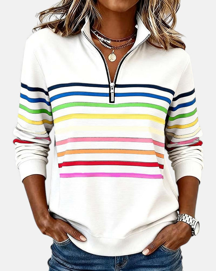 STRIPED ZIP-UP SWEATER FOR WOMEN