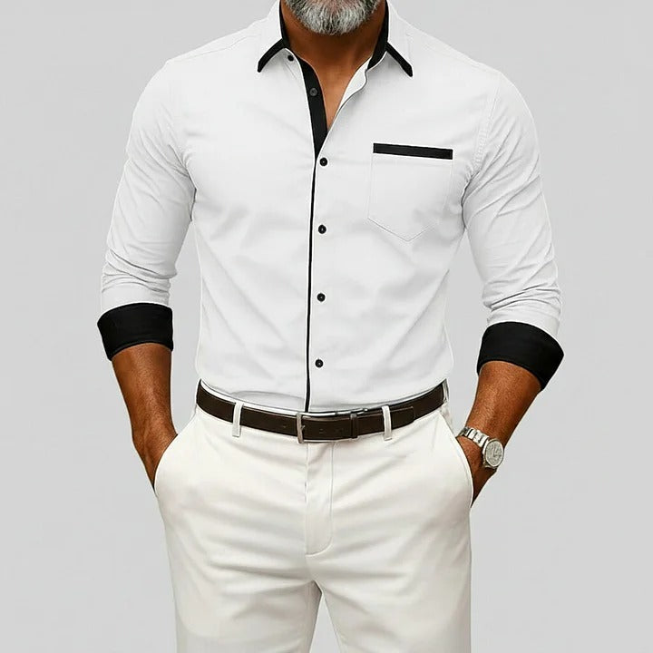 Chemises à manches longues, col contrasté, style business casual pour hommes