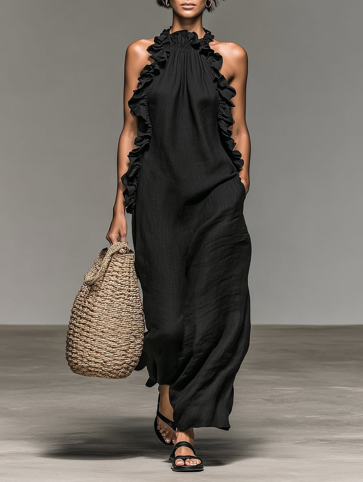 Robe en lin mélangé avec détails à volants