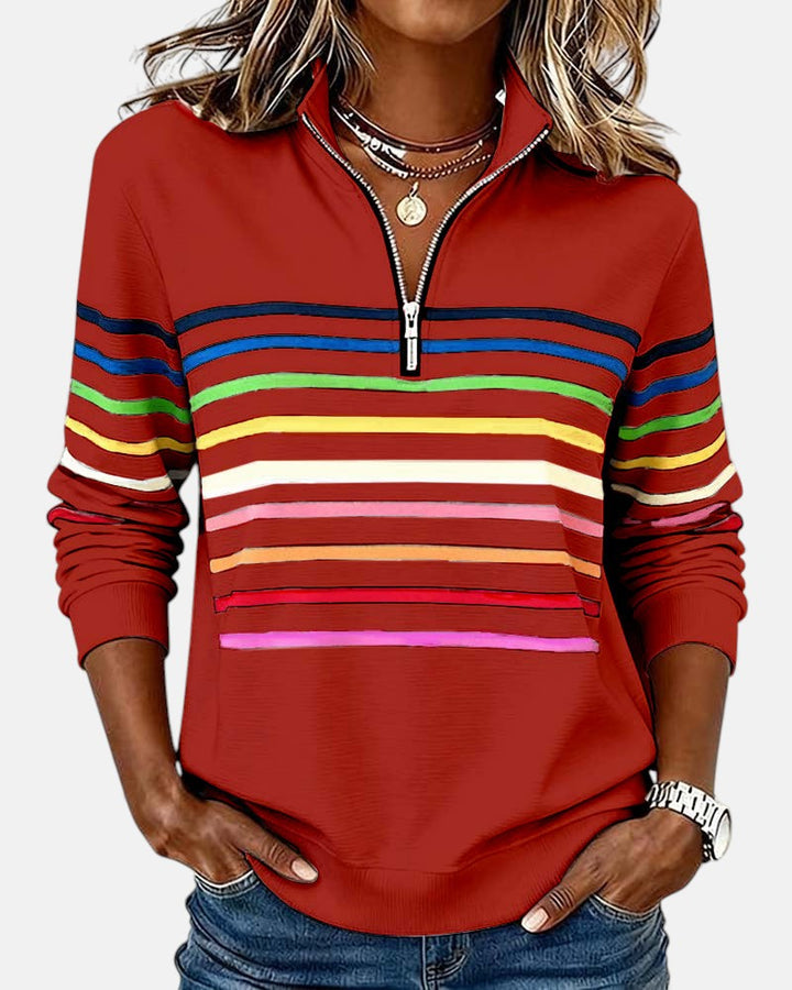 STRIPED ZIP-UP SWEATER FOR WOMEN