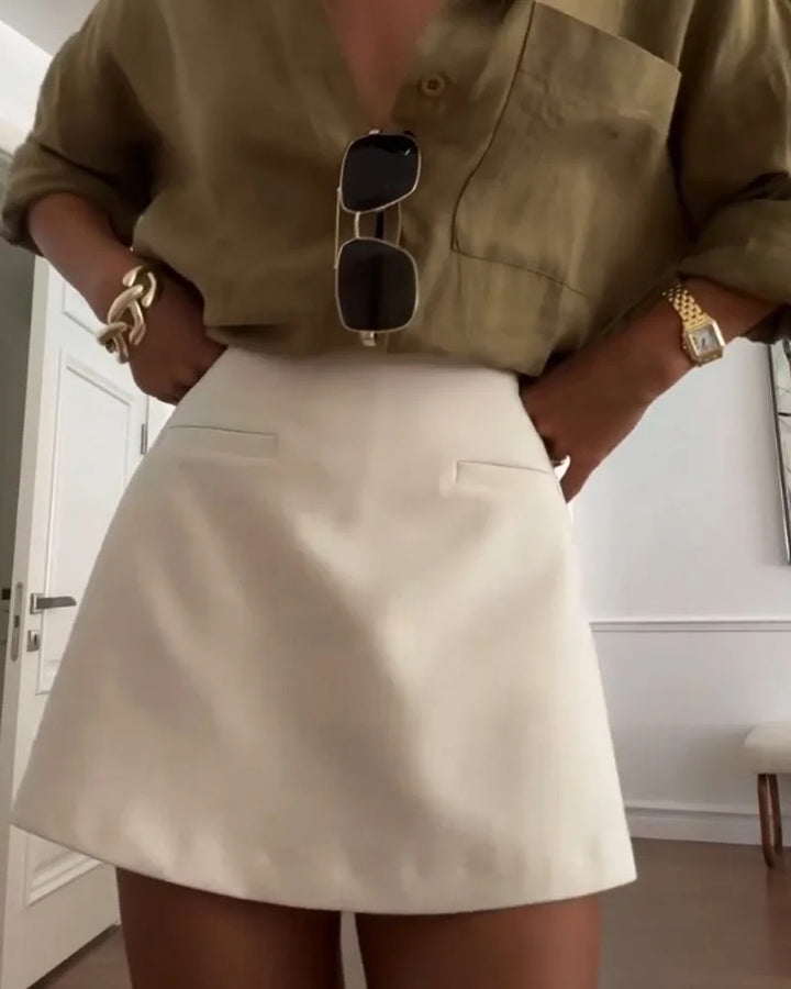 Ensemble deux pièces décontracté avec chemise à revers et jupe