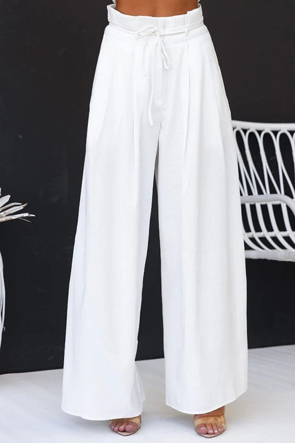 Ensemble haut fendu et pantalon taille haute en lin mélangé
