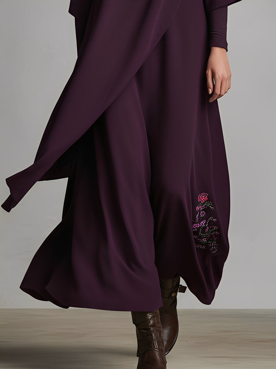 Robe longue élégante à col roulé brodée en jersey de coton