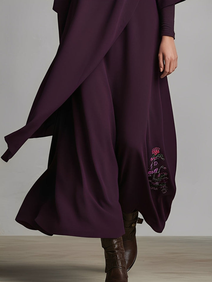 Robe longue élégante à col roulé brodée en jersey de coton