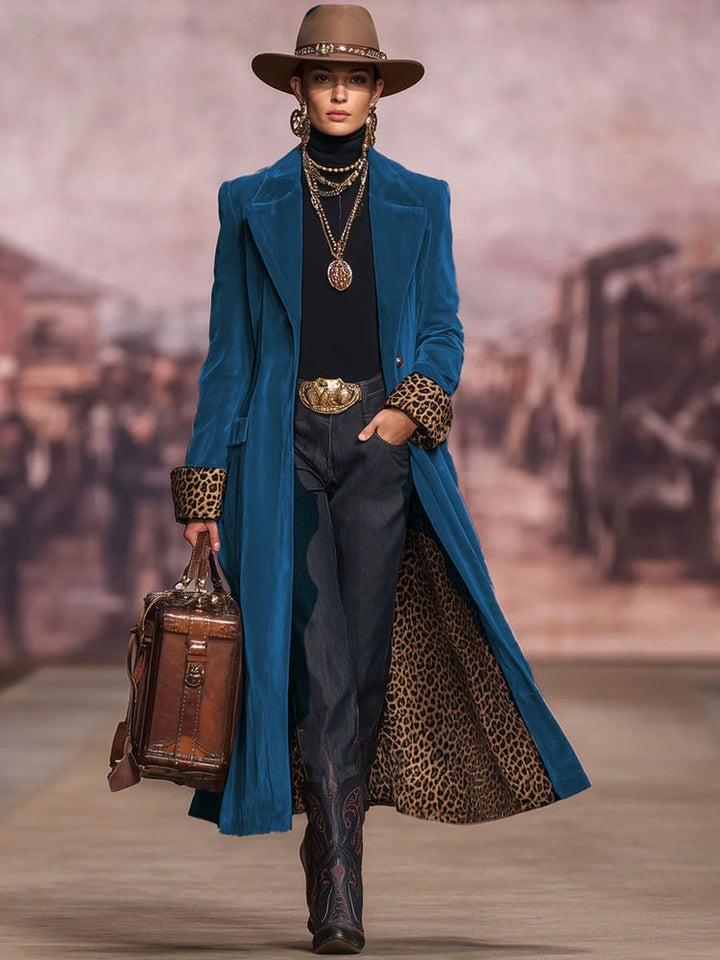 Manteau à revers en velours et imprimé léopard