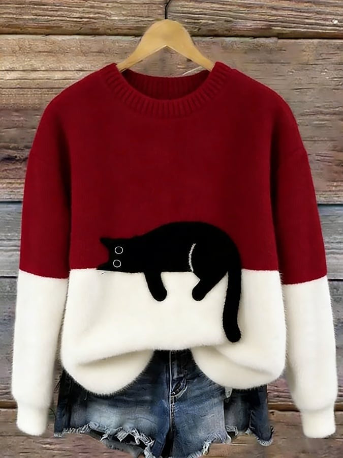 Pull à motif chat pour femme