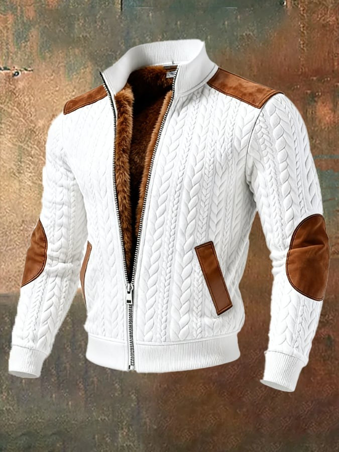Veste chaude en maille jacquard à texture rétro